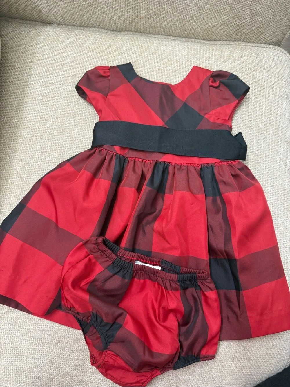 Ralph Lauren Baby Girls Red Black Plaid Dress Bloomers Holiday Set 12M EUC